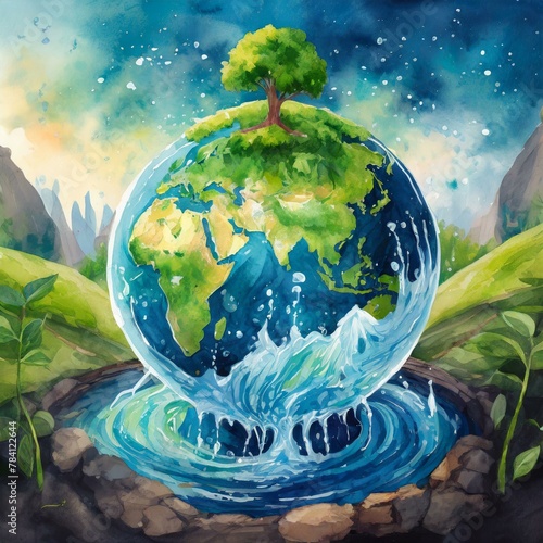 Saving water and world environmental protection concept. Eearth, globe, ecology, nature, planet concepts © Beste stock