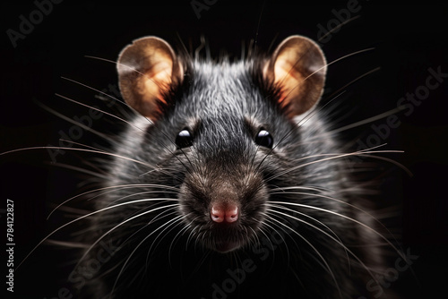 Sleek black rat isolated on a dark background