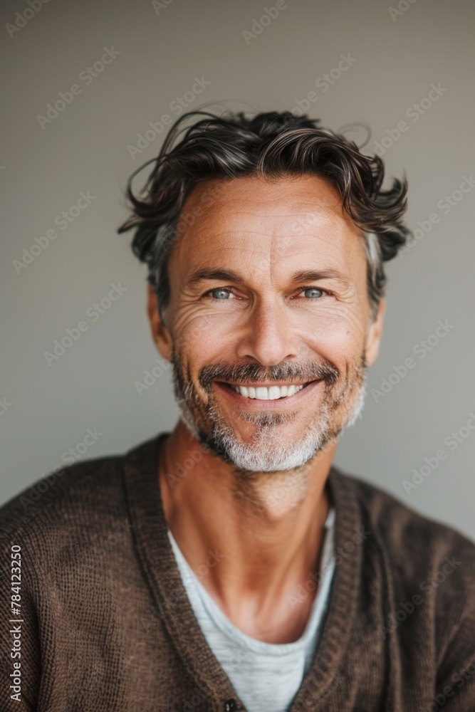 Middle-aged man with a charming smile in a neutral background portrait Middle-aged man with a charming smile in a neutral background portrait