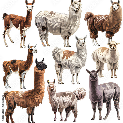 Clipart illustration featuring a various of llama on white background. Suitable for crafting and digital design projects.[A-0001] © ZWDQ