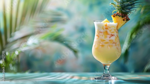 Pineapple Cocktail for Summer Days with Friends, Blurred Background