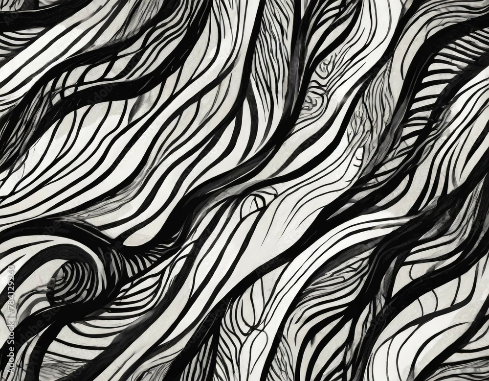 Wavy and swirled brush strokes seamless pattern. Bold curved lines and squiggles ornament. Seamless horizontal banner with doodle bold lines. Black and white wallpaper Wavy and swirled brush strokes seamless pattern. Bold curved lines and squiggles ornament. Seamless horizontal banner with doodle bold lines. Black and white wallpaper