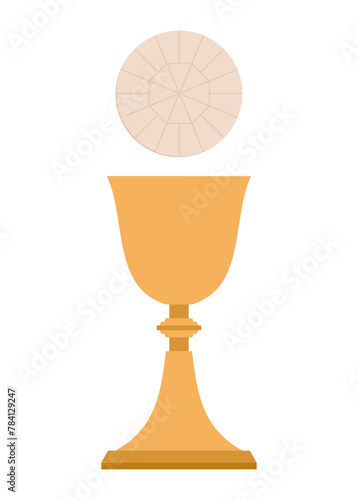 Blessed Sacrament, Holy Communion - Chalice and Elevated Host -Flat Vector Illustration