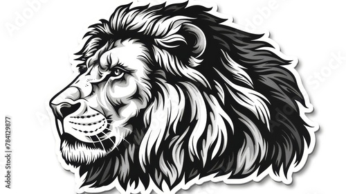 A grayscale lion head sticker with a white outline.