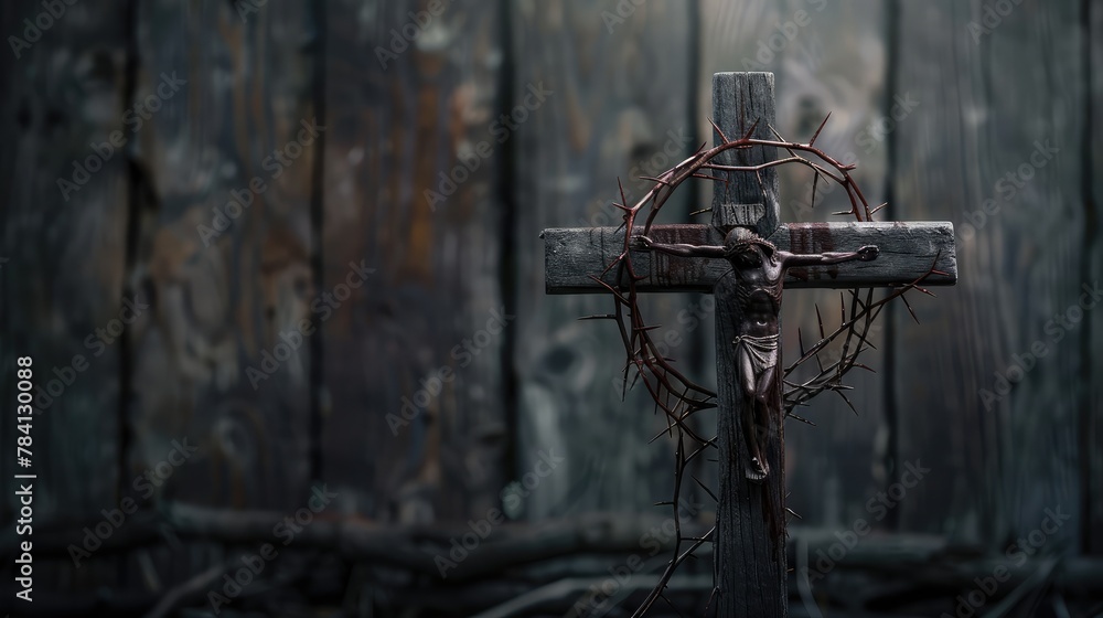 wooden cross and crown of thorns wooden cross and crown of thorns