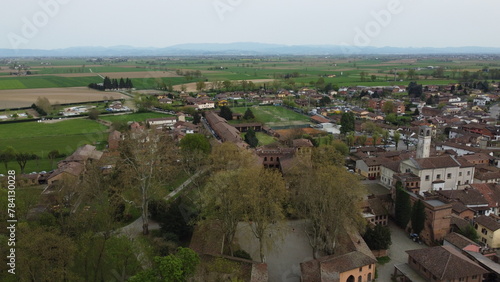 Castello di Piovera park panorama from drone, Alessandria, Piedmont, Italy