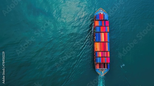 Aerial top view container cargo ship in import export business commercial trade logistic and transportation of international by container cargo ship in the open sea, Container cargo freight shipping © buraratn