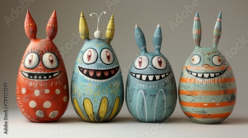 Colorful whimsical gourd monsters
