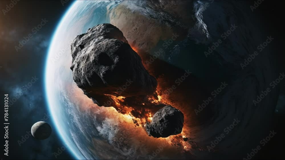 Vidéo Stock meteorite fly to the asteroid crashes into the