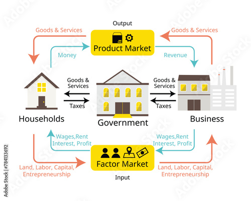 The circular flow model from household, business and government flow in economy