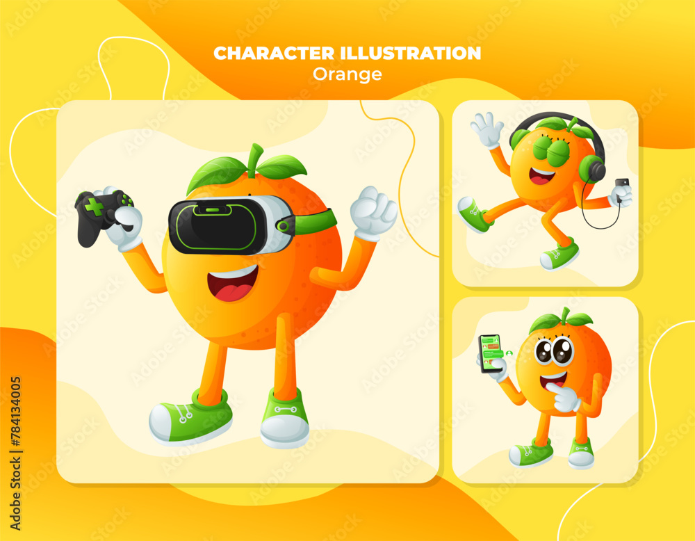Cute orange characters and technology Cute orange characters and technology