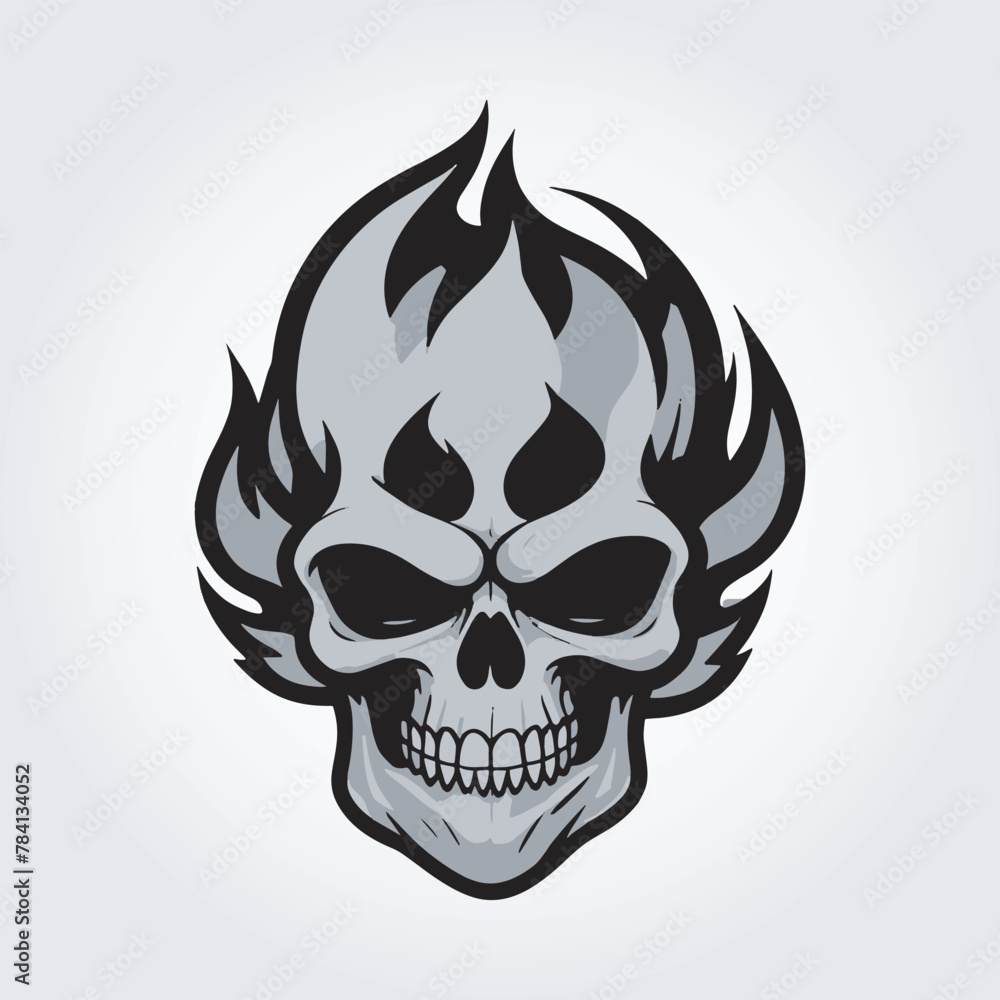 Fototapeta premium hand drawing skull fire logo set