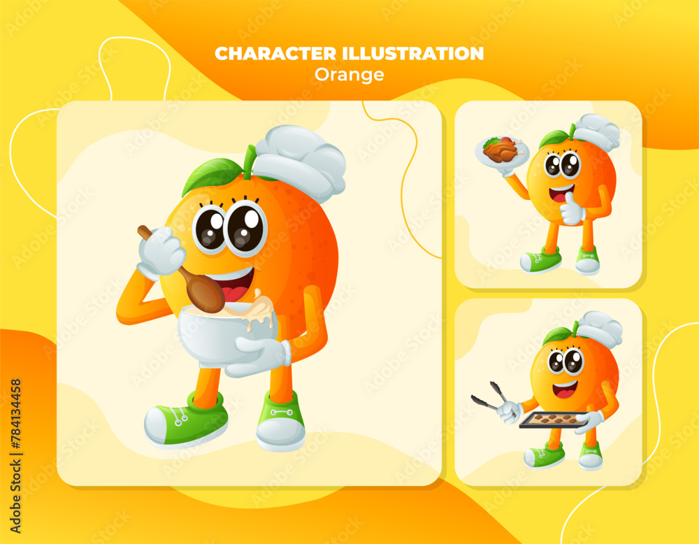 Fototapeta premium Cute orange character in the kitchen