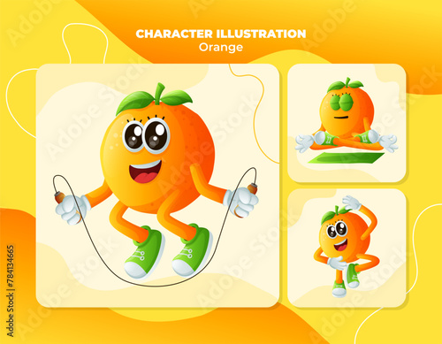 Cute orange characters exercising