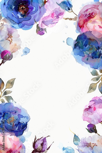 artistic card frame blue flowers watercolor