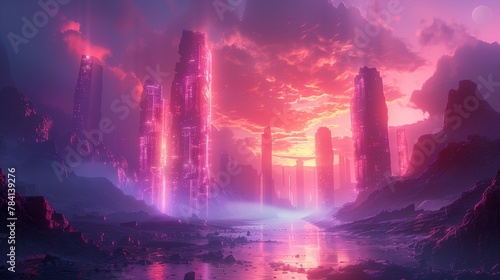 Step into a realm where skyscrapers gleam like stars against the darkness.