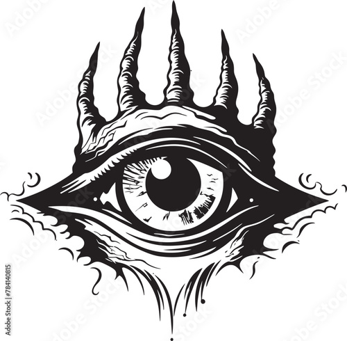 Diabolic Stare Infernal Hand Icon Sinful Surveillance Devils Clasp Vector