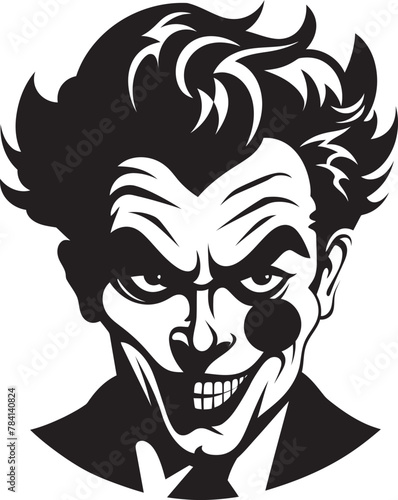Sinister Grin Creepy Clown Logo Design Nightmare Carnival Spooky Clown Vector Icon