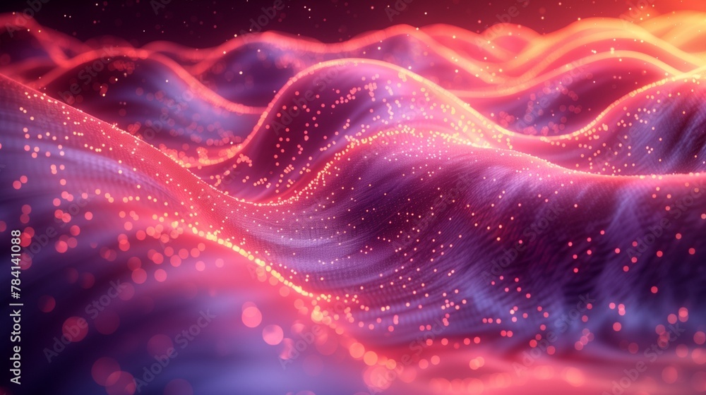 A mesmerizing visual representation of information flow, captured in a wave adorned with glowing dots-3
