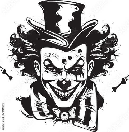 Malevolent Merriment Eerie Clown Logo Design Twisted Trickery Creepy Clown Vector Icon