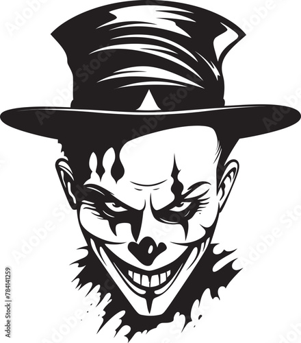 Creepy Carnival Sinister Clown Logo Sinister Smirk Haunting Clown Vector Icon