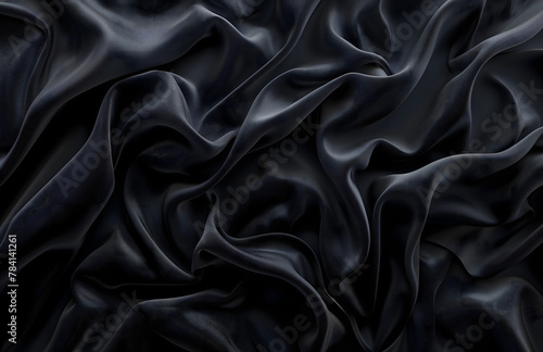 Black silk background, flowing fabric texture