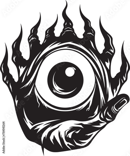 Diabolical Vision Demon Hand Holding Eyeball Icon Hellish Sight Devils Grasp on Eyeball Logo