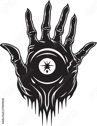 Inferno View Demons Clutch on Eyeball Logo Design Wicked Watch Devil Hand and Eyeball Emblem