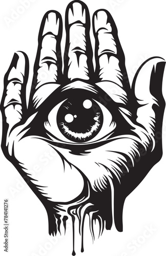 Evil Eye Demon Hand Holding Eyeball Vector Logo Abyssal Vision Devils Clutch on Eyeball Emblem
