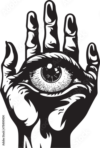 Sinister Stare Devils Grasp on Eyeball Logo Design Malevolent Vision Demons Hold on Eyeball Emblem