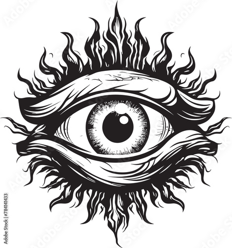 Diabolic Observation Demon Hand and Eyeball Vector Symbol Infernal Gaze Devils Clasp on Eyeball Logo Design