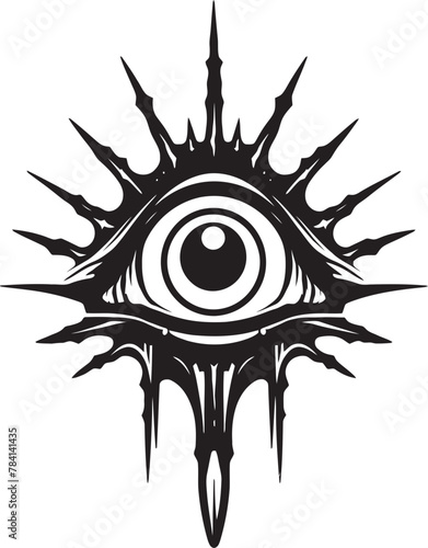 Infernal Clutch Devil Hand with Eyeball Logo Malevolent Grasp Demons Hold on Eyeball Icon