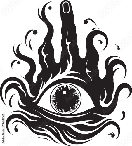 Fiendish Focus Devils Grip on Ocular Vector Sinful Stare Demons Hold on Eyeball Emblem