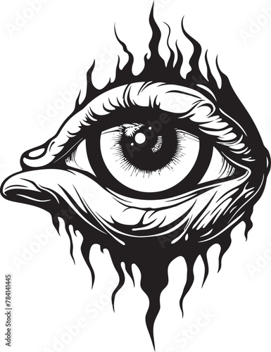 Hellish Vision Devils Grasp on Eyeball Emblem Wicked Watcher Demon Hand and Eyeball Logo Design
