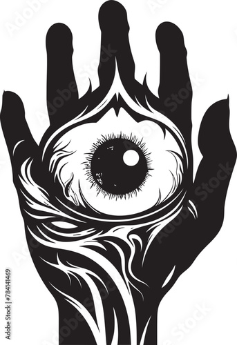 Abyssal Glance Demons Hold on Eyeball Symbol Hellfire Glimpse Devil Hand with Eyeball Logo Design