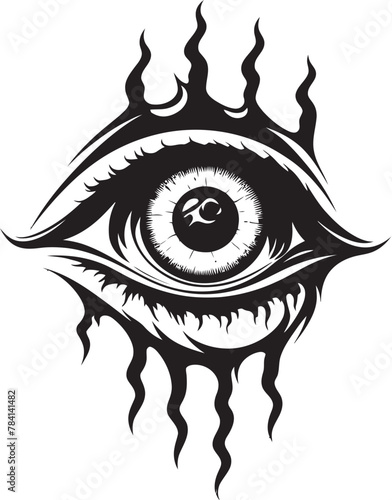 Inferno Vision Devil Hand with Eyeball Icon Design Maleficent Glance Demons Gaze on Ocular Emblem