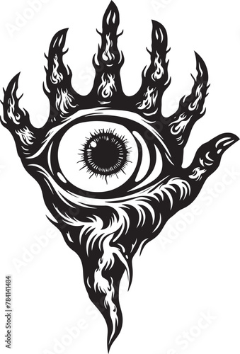 Dark Delusion Devils Grasp on Eyeball Vector Sinister Sight Demon Hand Holding Eyeball Symbol