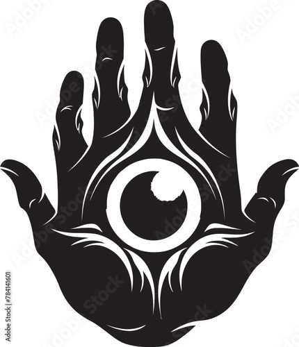 Hellfire Glimpse Devil Hand with Eyeball Vector Malevolent Vision Demons Grasp on Eyeball Emblem