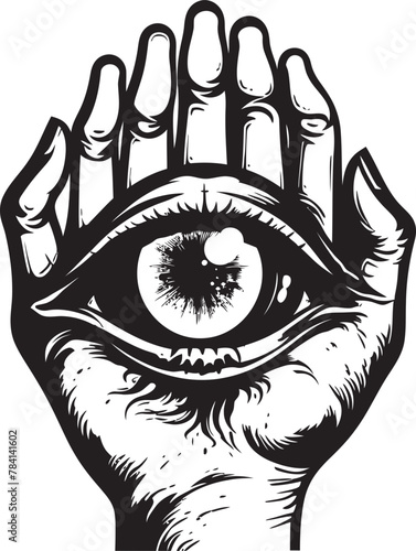 Wicked Watcher Demons Hold on Eyeball Symbol Lucifers Gaze Devils Grip on Ocular Emblem