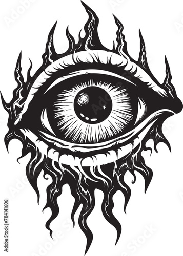Abyssal Glance Demons Hold on Eyeball Icon Hellfire Glimpse Devil Hand with Eyeball Vector