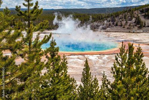 Grand Prismatic Spring in Yellowstone National Park, Wyoming USA from the view of Fairy Falls Trail