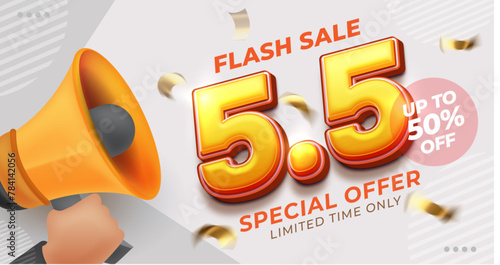 Vector flash sale background may 5 design with text effect editable 3d text style