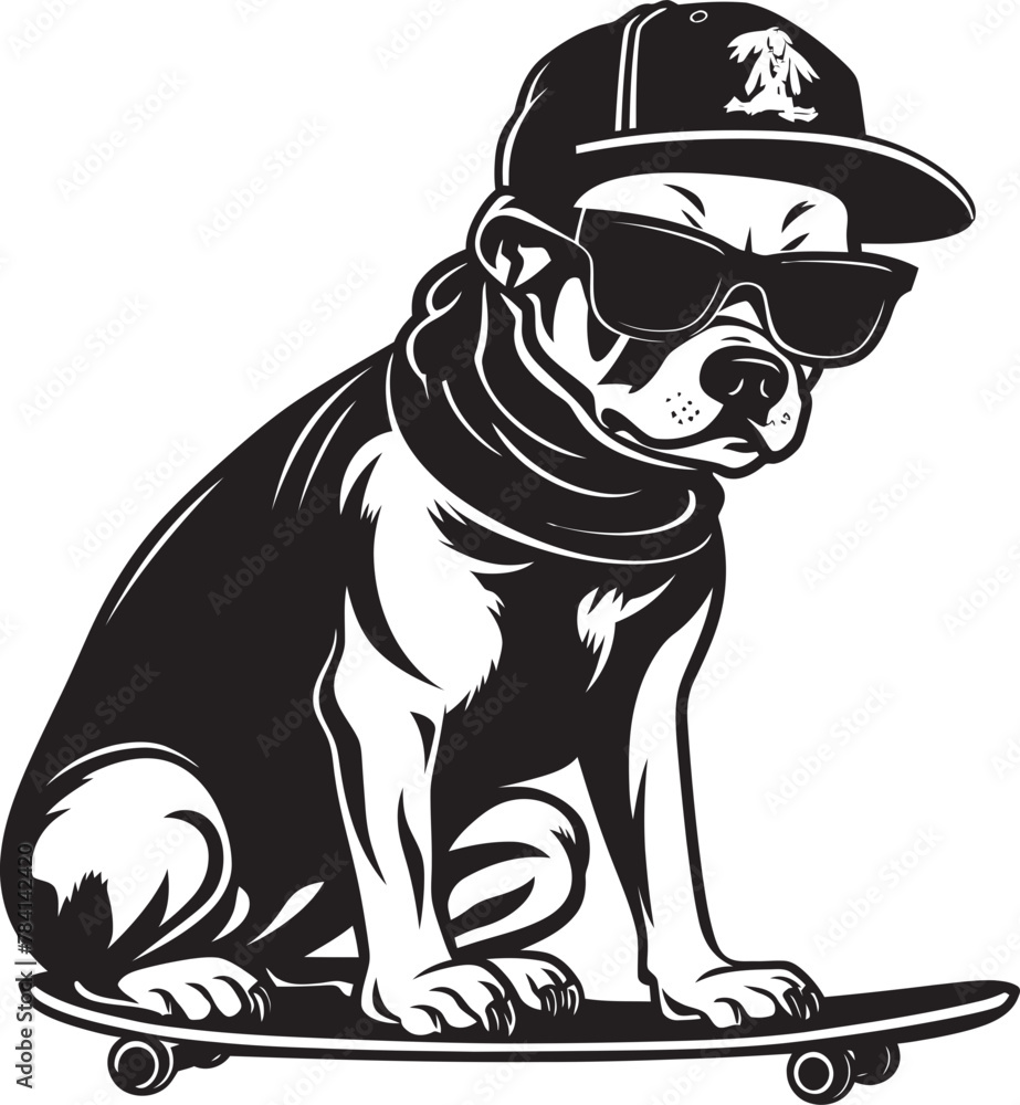 Fototapeta premium WoofWheelz Dog Skateboard Emblem Design Barkboarder Canine Skater Symbol Icon