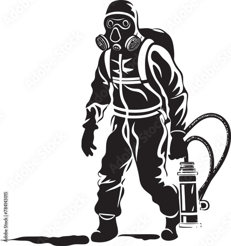 Pest Paladin Vector Emblem Icon Pest Purger Fumigating Man Icon Vector
