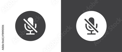 Button icon to mute the mic on video calls, Simple flat icon of mute buttons template for mobile phone online app, ui. Internet talk, vector illustration in black and white background.