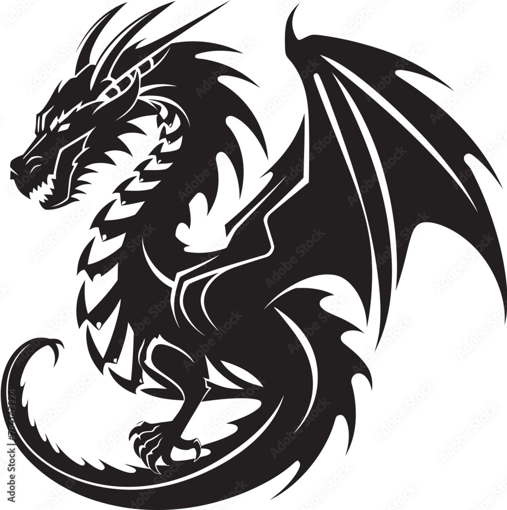 Obraz premium Fiery Fiend Dragon Logo Design Winged Wanderer Full Body Dragon Symbol Emblem