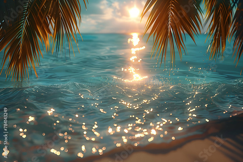Summer view of sea with sunset sunlight Tropical island beach for design summer social media post