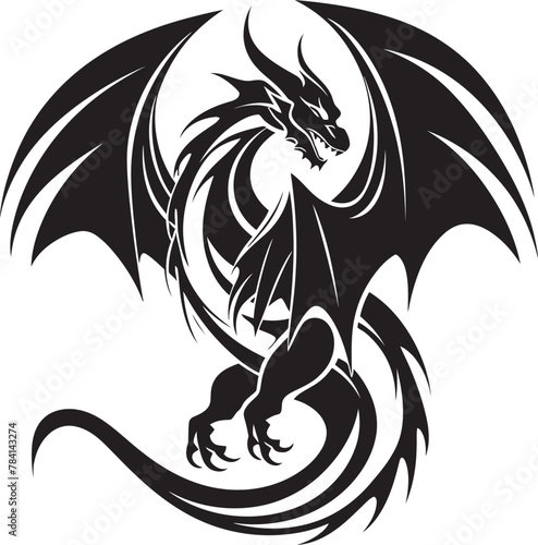 Fiery Fiend Fearsome Dragon Icon Design Sovereign Serpent Full Body Dragon Emblem © BABBAN