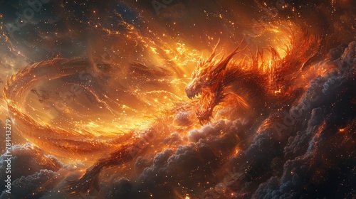 Fiery Dragon in Clouds, Celestial Dragon's Fury