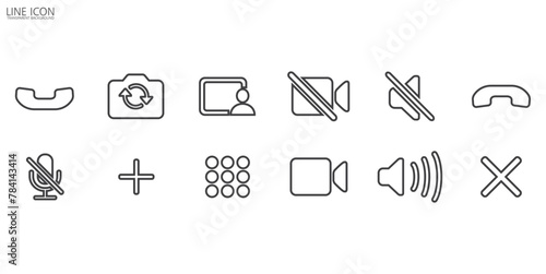 Line icon of video call, Video conference, set of buttons template for mobile phone online app. online meeting workspace, internet talk, vector illustration in transparent background.
